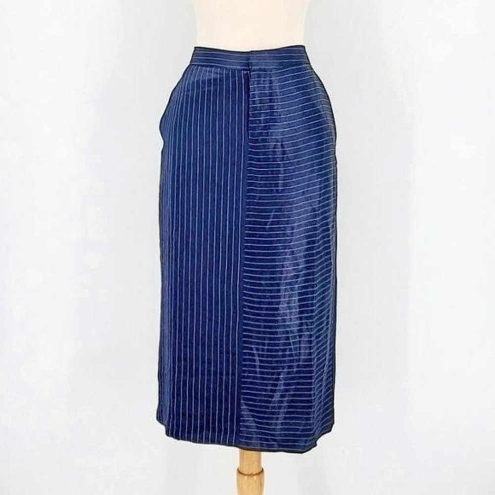 Banana Republic White and Navy Pinstripe Pencil Midi Skirt 2 X-Small NWT